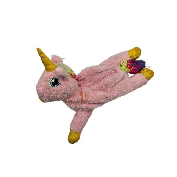 Magic Time Plush Pink Unicorn Zip Up Pouch Stuffed Animal - Picture 2 of 4
